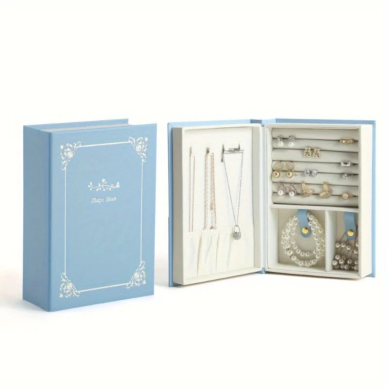 Boîte à Bijoux Livre ouvert bleu