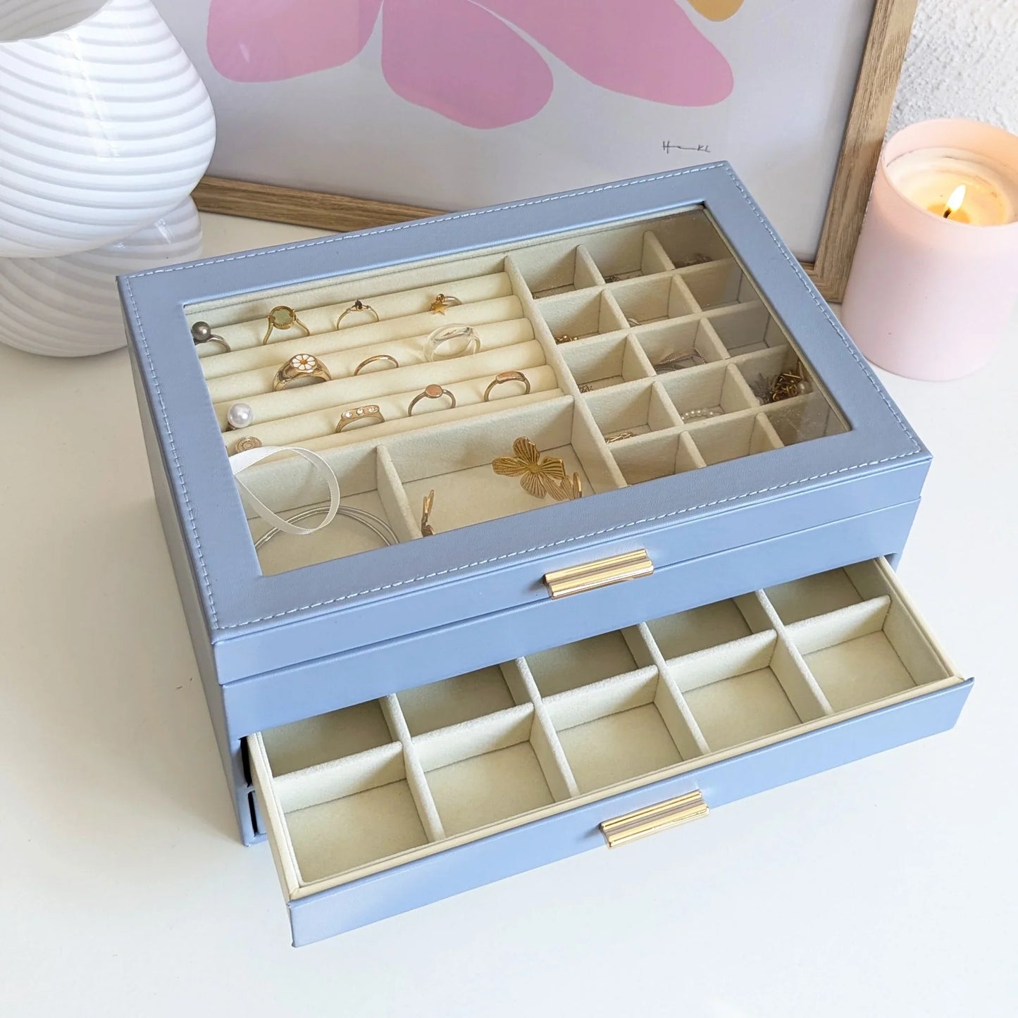 Boîte à bijoux grand format bleu