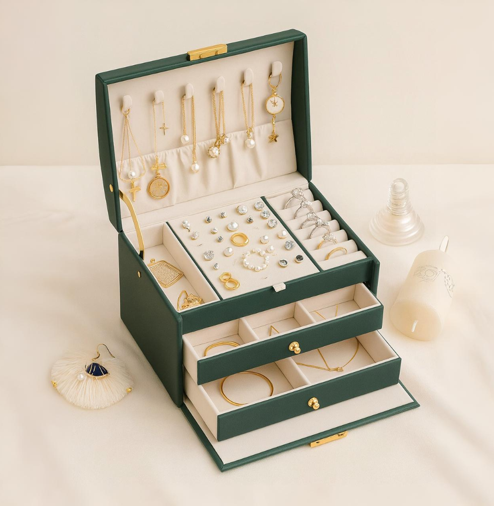 Boite à bijoux de voyage vert